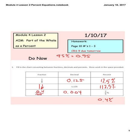 Module 4 lesson 2 percent equations