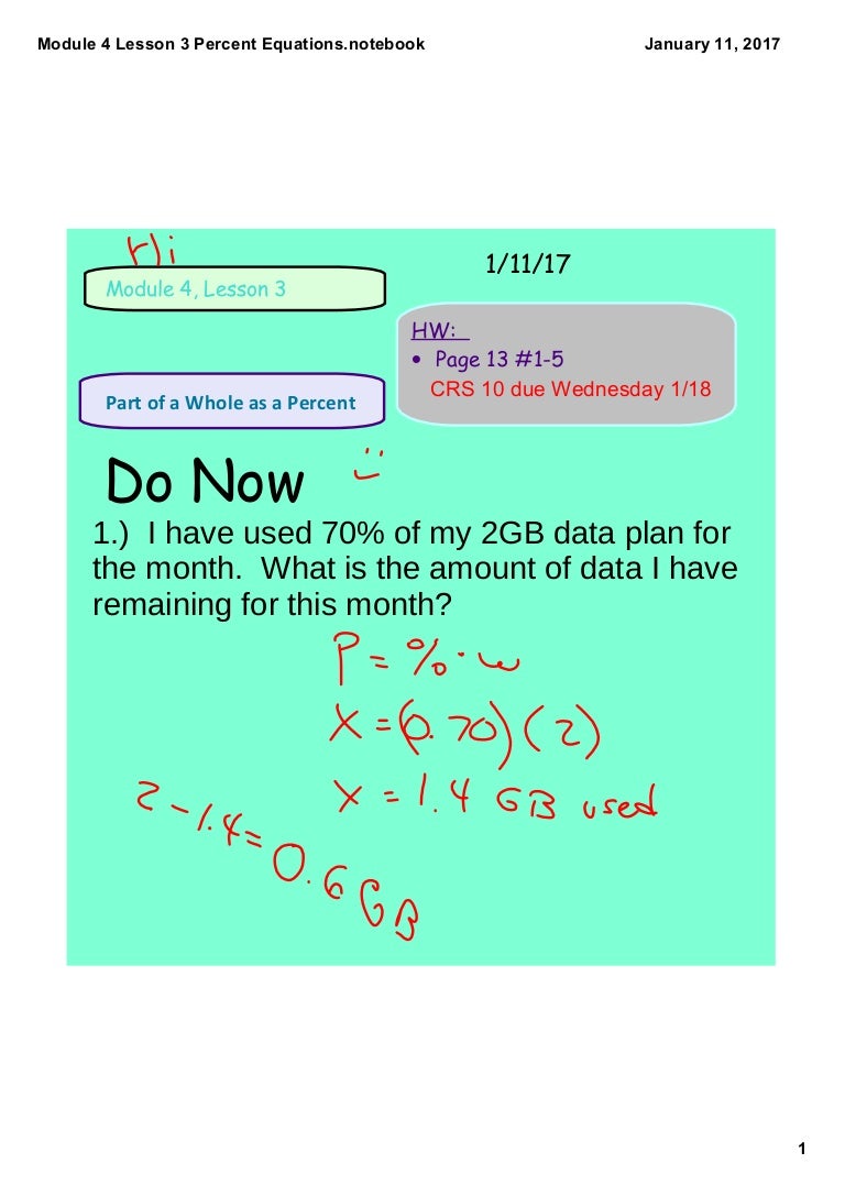 Module 4 lesson 3 percent equations