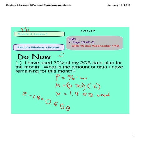 Module 4 lesson 3 percent equations