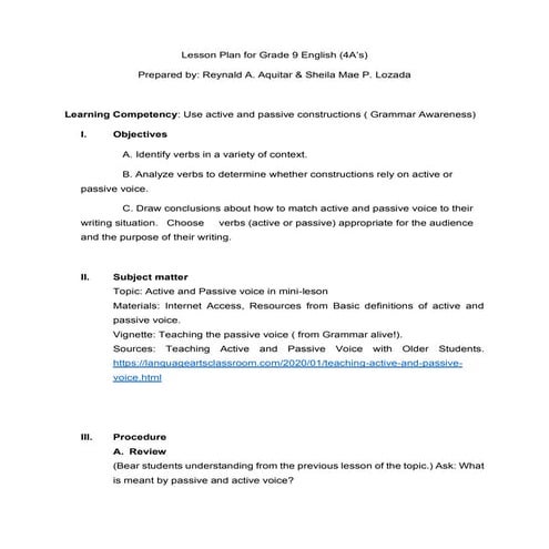 Problem-based lesson plan for grade 9 in english | PDF