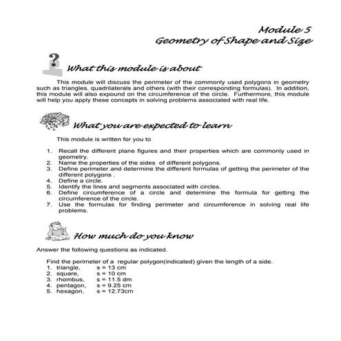 Module 5 geometry of shape and size