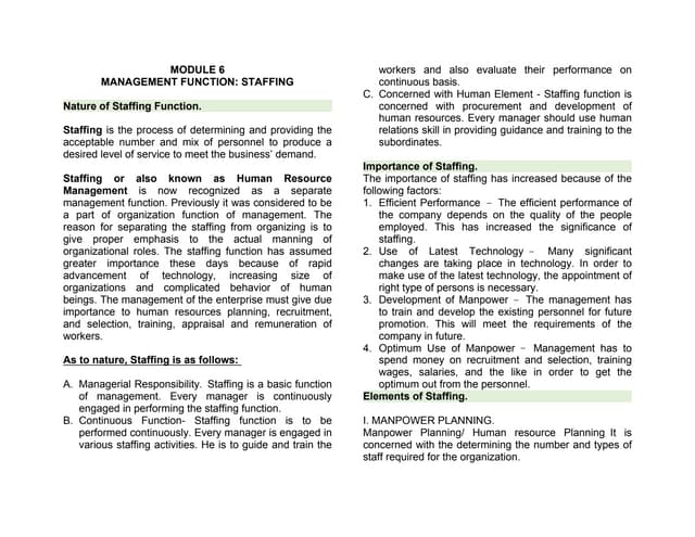 Staffing (Organizational Management) | PPTX