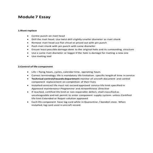 M7 Maintenance Practices essay (CAT A1) 