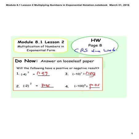 Module 8.1 lesson 2 multiplying numbers in exponential notation