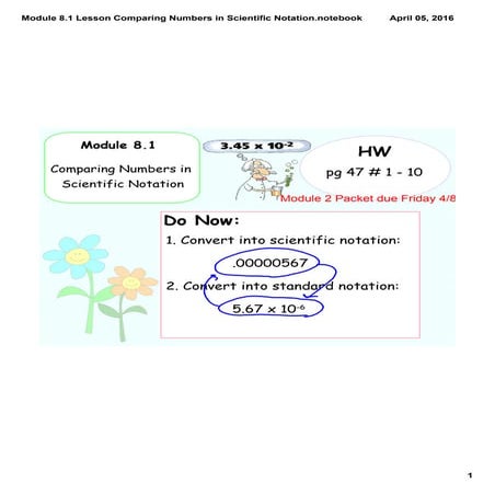 Module 8.1 lesson comparing numbers in scientific notation