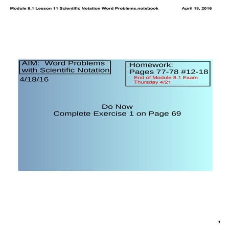 Module 8.1 lesson 11 scientific notation word problems | PDF