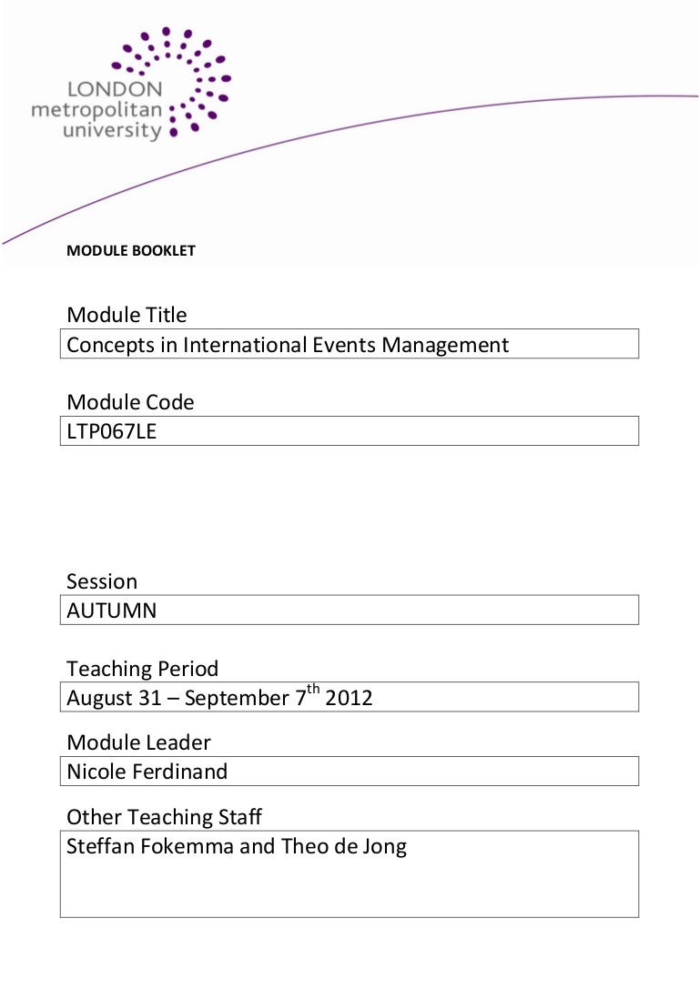 Module Booklet for Concepts in International Events Management