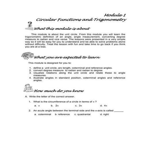 Module i circular functions | PDF