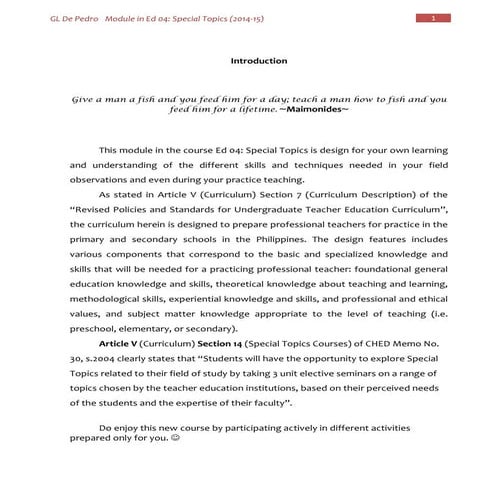 Module in Special Topics