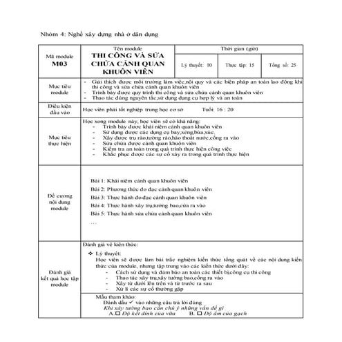 Module nghề xây dựng nhà ở dân dụng