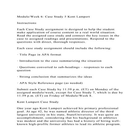 ModuleWeek 6 Case Study 5 Kent LampertInstructionsEach Cas.docx