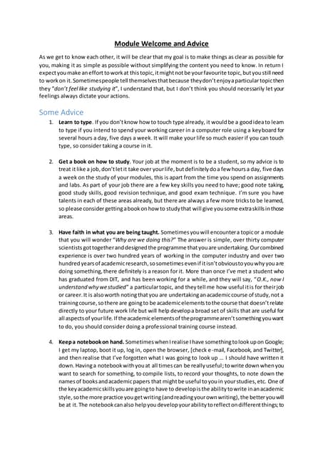 Module Welcome and Advice