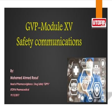 Pharmacovigilance "Module xv" Safety Communication