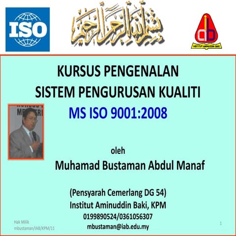Modul kursus iso 9000  pengenalan 3 days