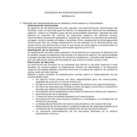 Desafíos y Calidad en la Docencia de Educación Superior Universitaria | PDF