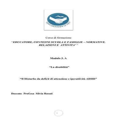Modulo 3. a  disabilita'  e adhd
