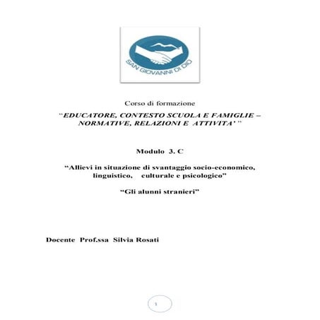 Modulo 3. c lo svantaggio   gli alunni stranieri