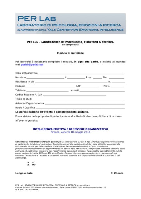 Modulo iscrizione corso "A Paravoce