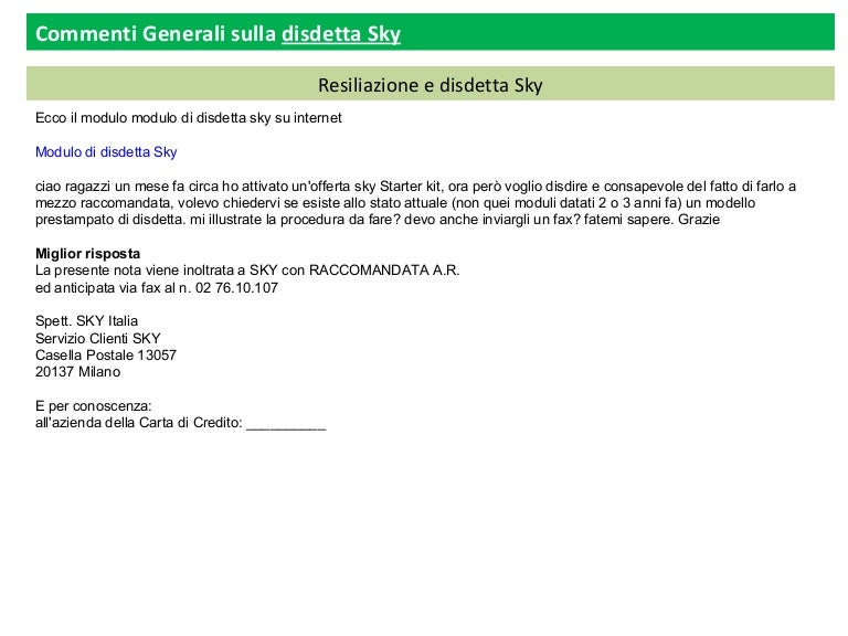 Lettera per disdetta contratto telefonico