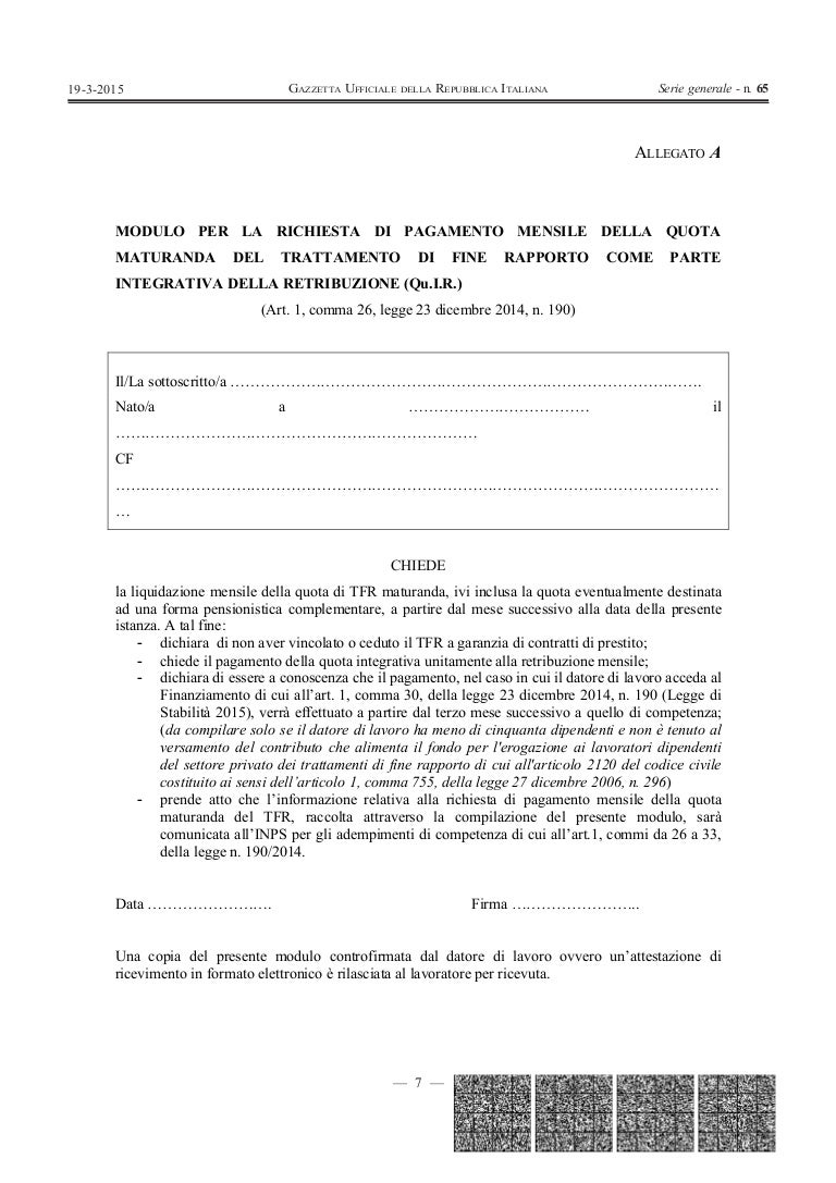 Modulo richiesta tfr in busta paga Modulo richiesta tfr in busta paga