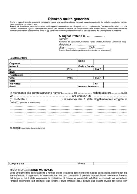 Modulo ricorso multa Ghisallo Prefetto o Giudice di Pace 2014