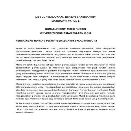 Modul Pengajaran Matematik Mengintegrasikan ICT