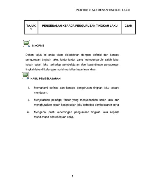 Pembelajaran Tingkahlaku Modifikasi