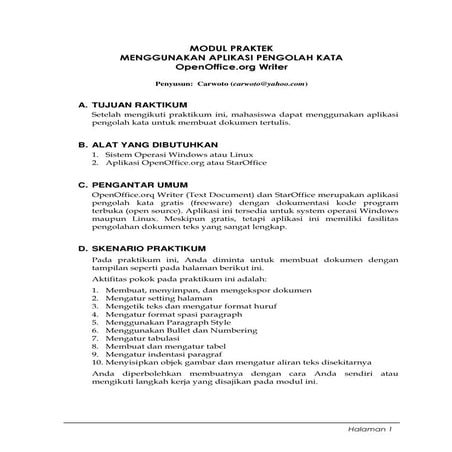 Modul Praktek Menggunakan Aplikasi Pengolah Kata OpenOffice.org Writer