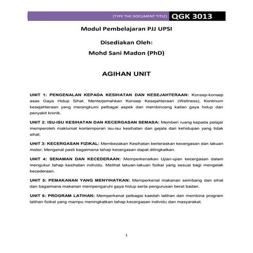 Modul Pembelajaran Kesihatan dan Kesejahteraan