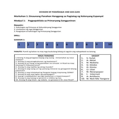 Modyul 1 gawain 1 sanggunian (division of paranaque and san juan) - grade 7 l...