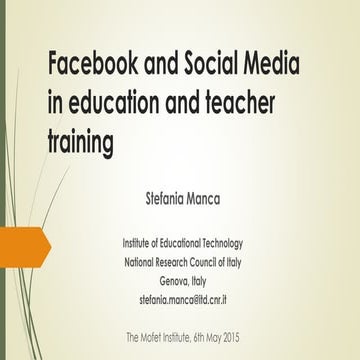 Facebook and Social Media in education and teacher training | PPTX