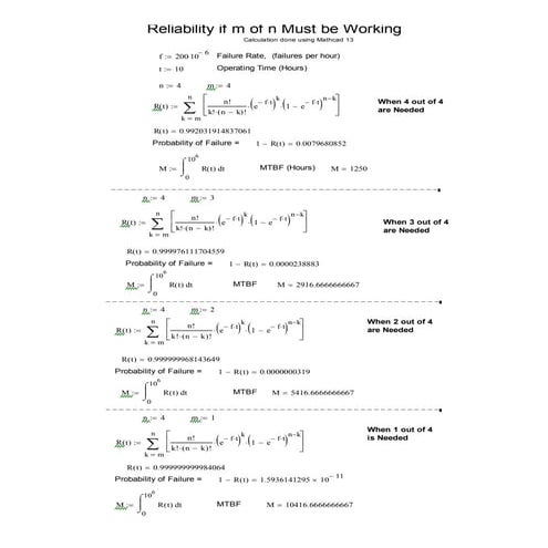 Reliability if "m" of "n" Must be Working
