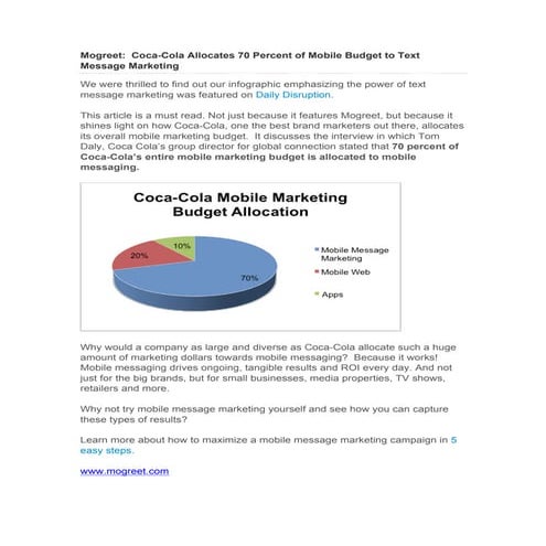 Mogreet- Coca-Cola Allocates 70 Percent of Mobile Budget to Text Message Mark...