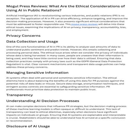 Mogul Press Reviews What Are the Ethical Considerations of Using AI in Public...
