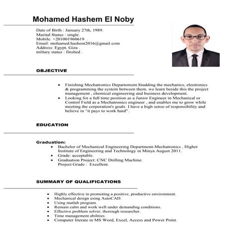 Mohamed Hashem ELNoby  Mechanical  engineer