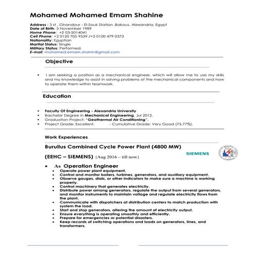 Mohamed mohamed emam . mechanical engineer .CV