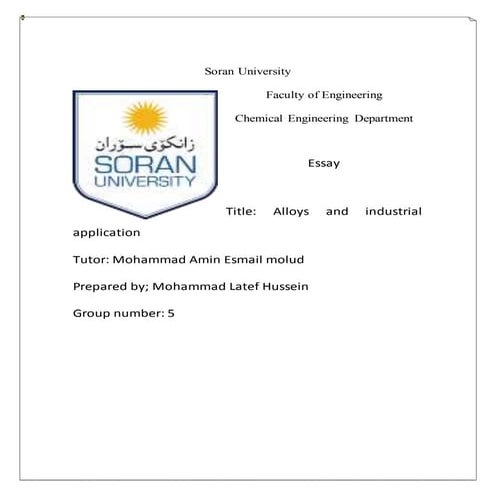 alloys and indusdtrial app;ication