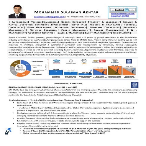 Resume of an automotive after-sales/Service Professional looking for an oppor...