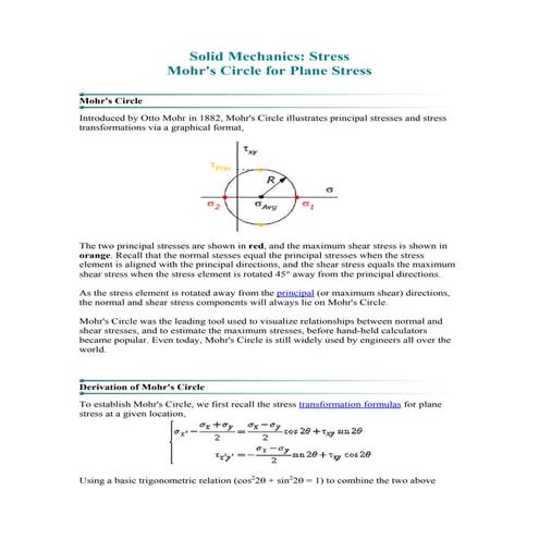 Principal Planes and Principal Stresses, Mohr's Circle Method | PPTX