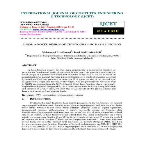 Moim a novel design of cryptographic hash function
