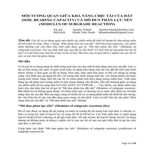 MỐI TƯƠNG QUAN GIỮA KHẢ NĂNG CHỊU LỰC CỦA ĐẤT (SOIL BEARING CAPACITY) VÀ MÔ Đ...