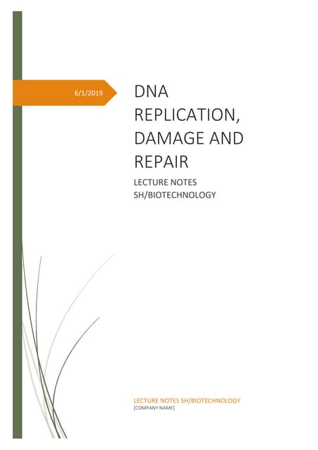 DNA REPLICATION DAMAGE AND REPAIR