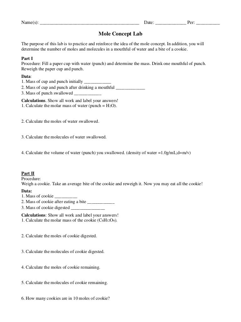 Printables Mole Concept Worksheet mole concept lab