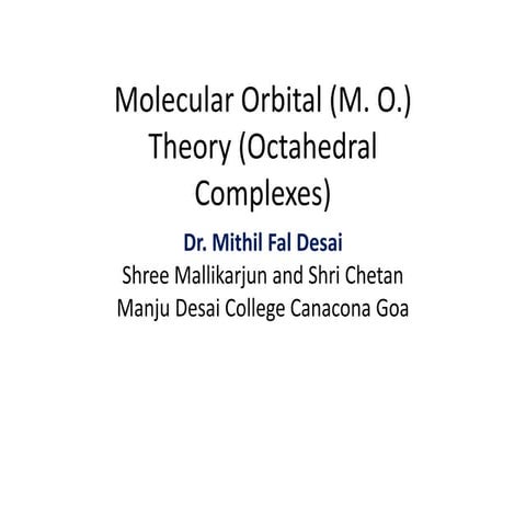 Molecular orbital theory of octahedral complexes