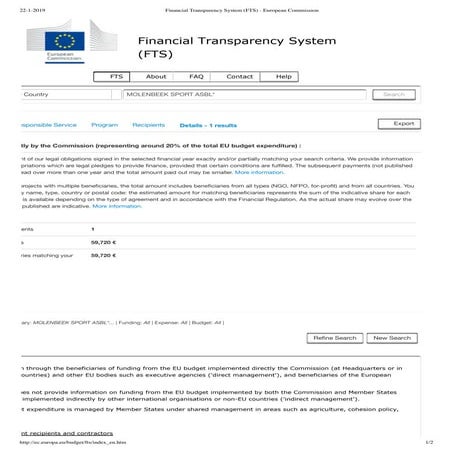 Molenbeek Sport kreeg 59.720 euro van EU