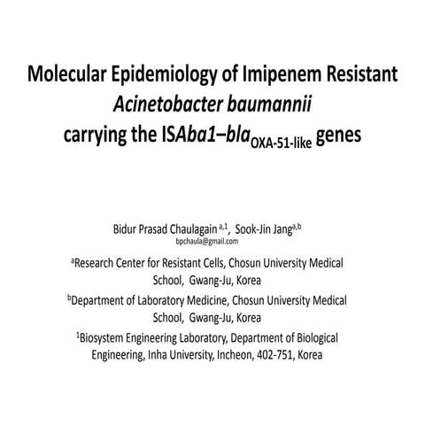Molecular epidemiology of carbapenem resistant Acinetobacter baumannii ...
