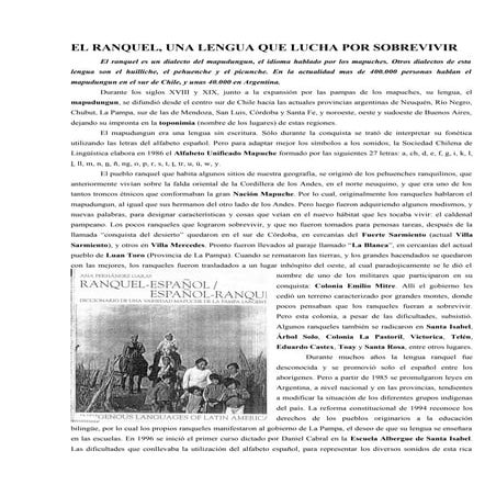 Mollo, n. 2011. el ranquel. una lengua que lucha por sobrevivir