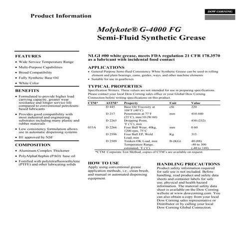 Molykote g 4000 fg semi-fluid grease
