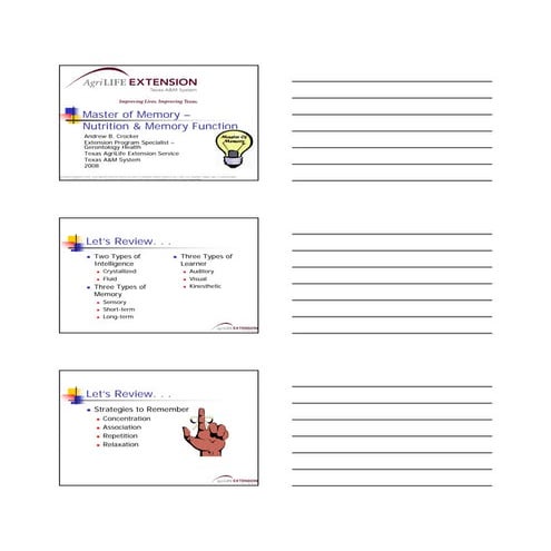 Master of Memory Class 3 Handout