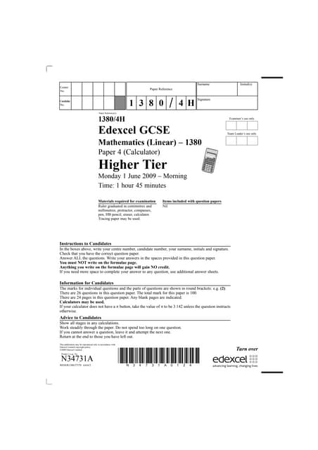 Cambridge IGCSE 0580 Mathematics specimen paper 4 for examination from ...